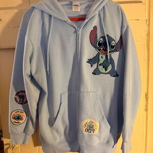 Disney Lilo and Stitch Embroidered Zip up Sweatshirt Light Blue Hoodie Size XXL